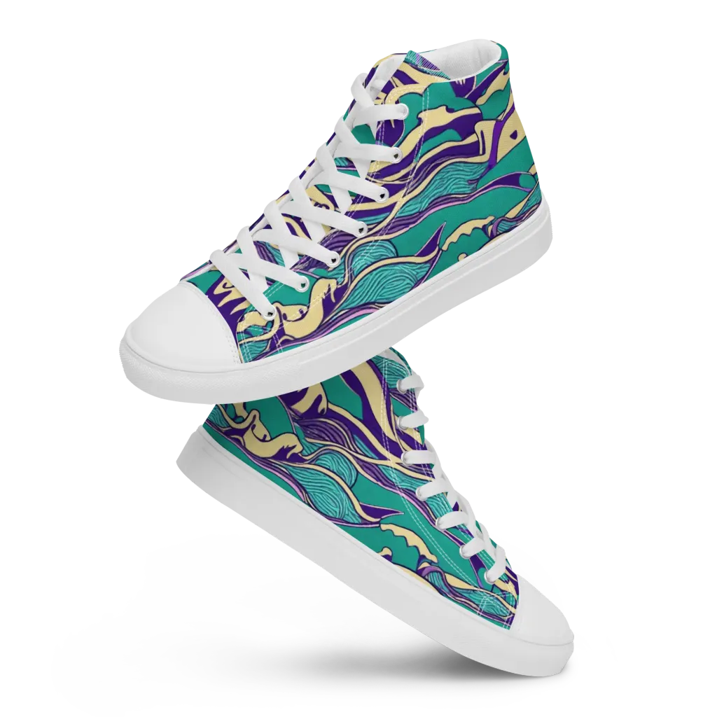 Turquoise Breakers on Women's High Top Canvas Shoes — Front