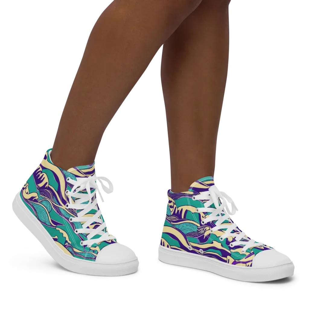 Turquoise Breakers on Women's High Top Canvas Shoes — Right