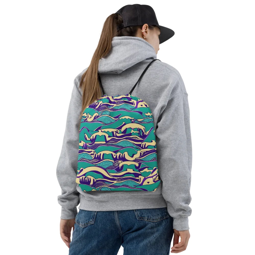 Turquoise Breakers on Drawstring Bag — Front