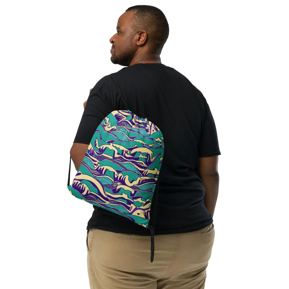 Turquoise Breakers on Drawstring Bag — Front
