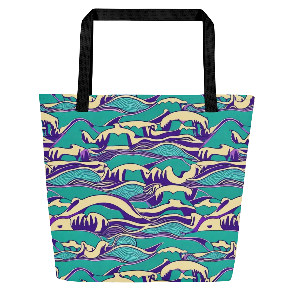 Turquoise Breakers on Large Tote Bag W/ Pocket — Front