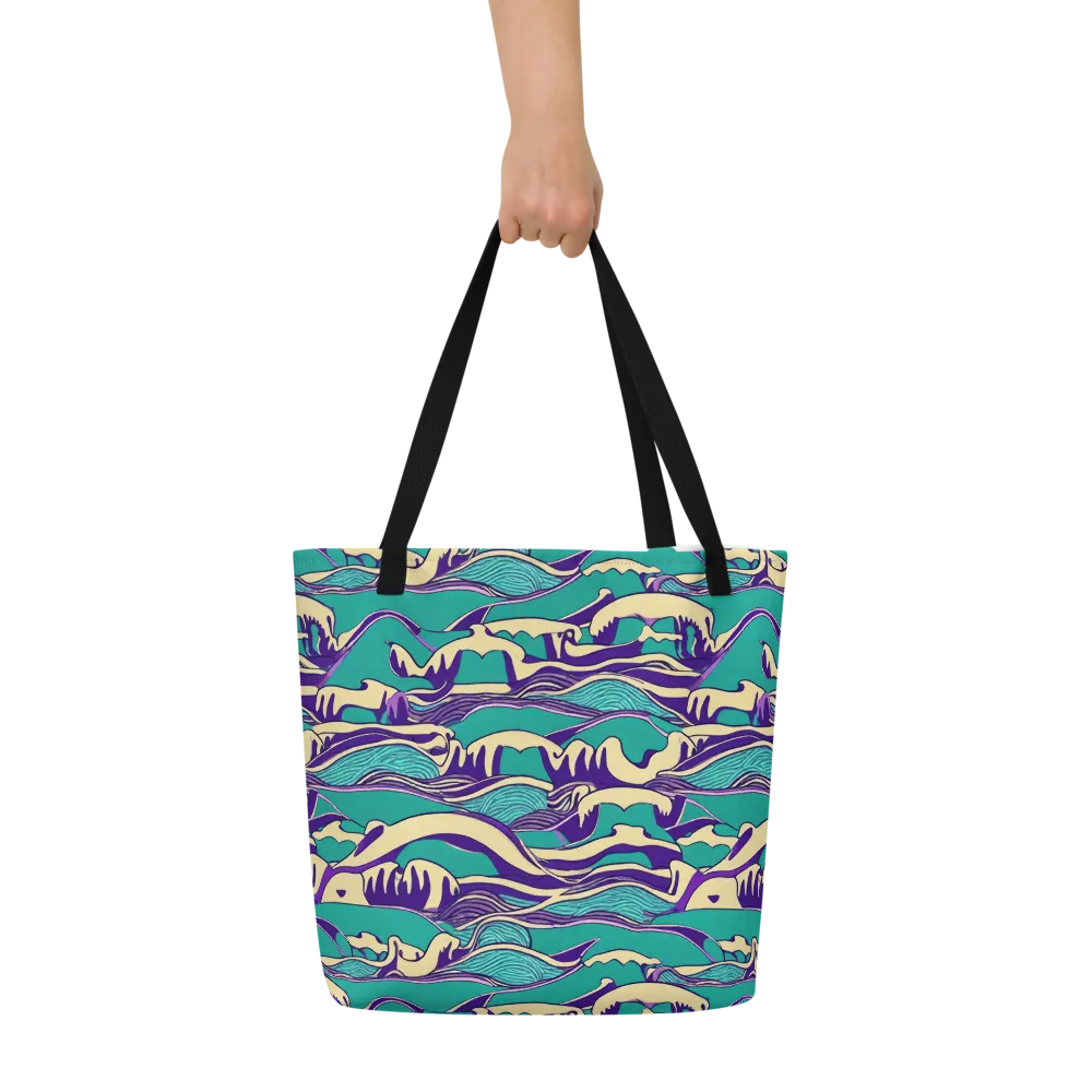 Turquoise Breakers on Large Tote Bag W/ Pocket — Front