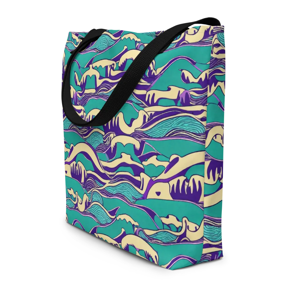 Turquoise Breakers on Large Tote Bag W/ Pocket — Front
