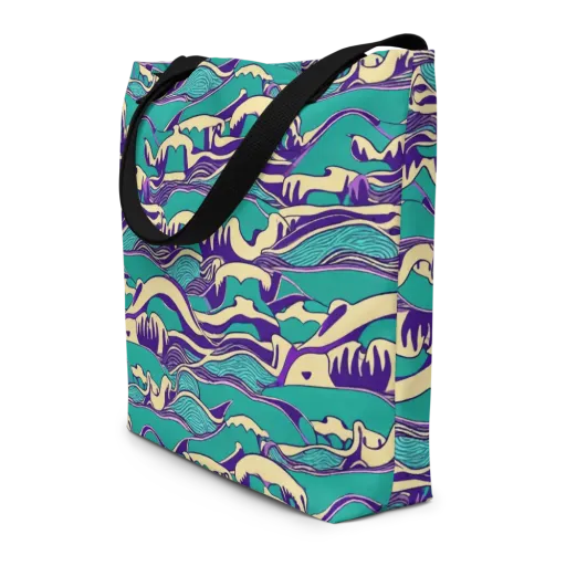 Turquoise Breakers on a Large Tote Bag W/ Pocket