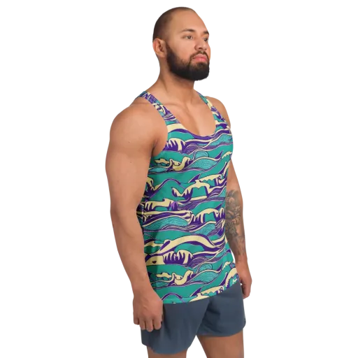 Turquoise Breakers on a Men's Tank Top