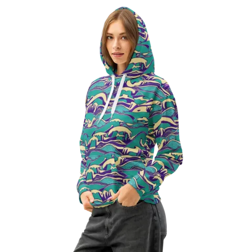 Turquoise Breakers on a Cotton Hoodie