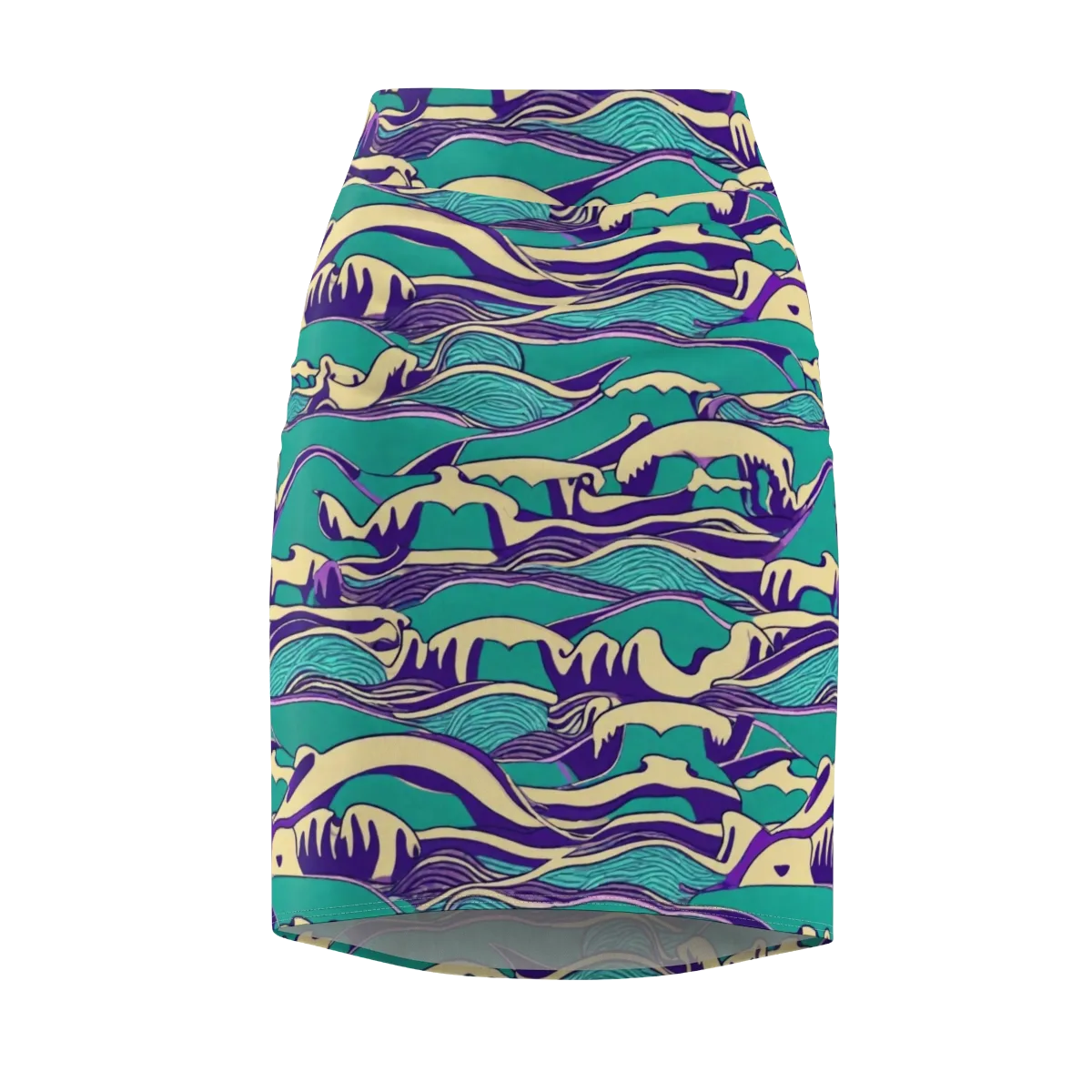 Turquoise Breakers on Pencil Skirt — Front