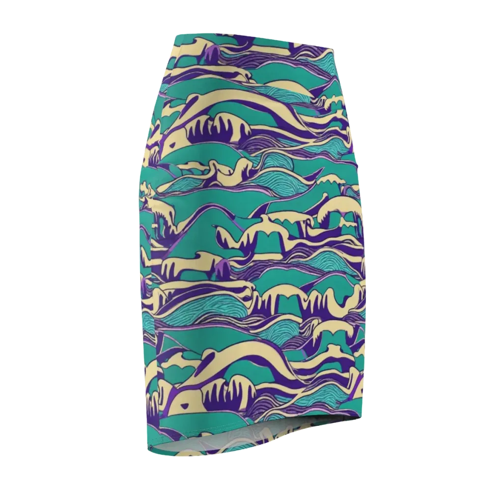 Turquoise Breakers on Pencil Skirt — Front Side