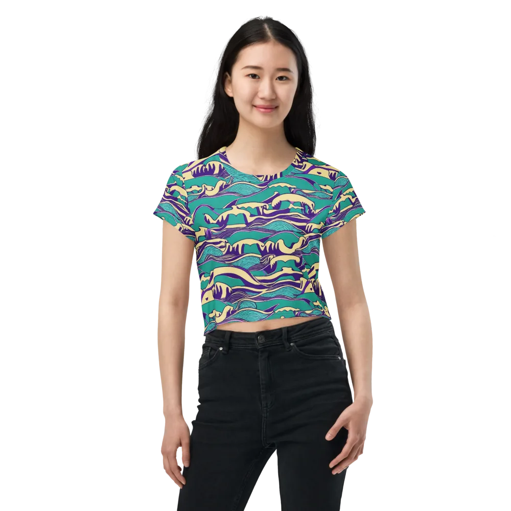 Turquoise Breakers on Crop Tee — Front