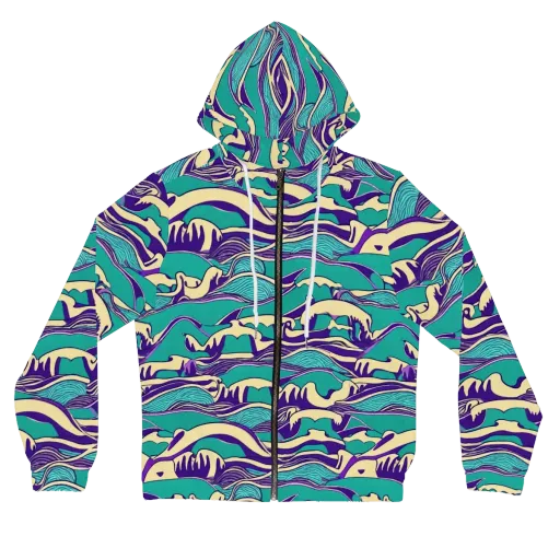 Turquoise Breakers on a Women's Full-Zip Hoodie
