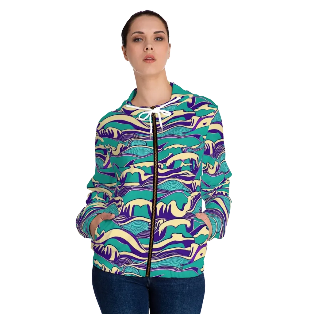 Turquoise Breakers on Women's Full-Zip Hoodie — Front On Person