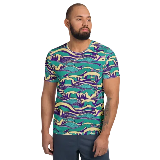 Turquoise Breakers on a Men's Athletic T-Shirt