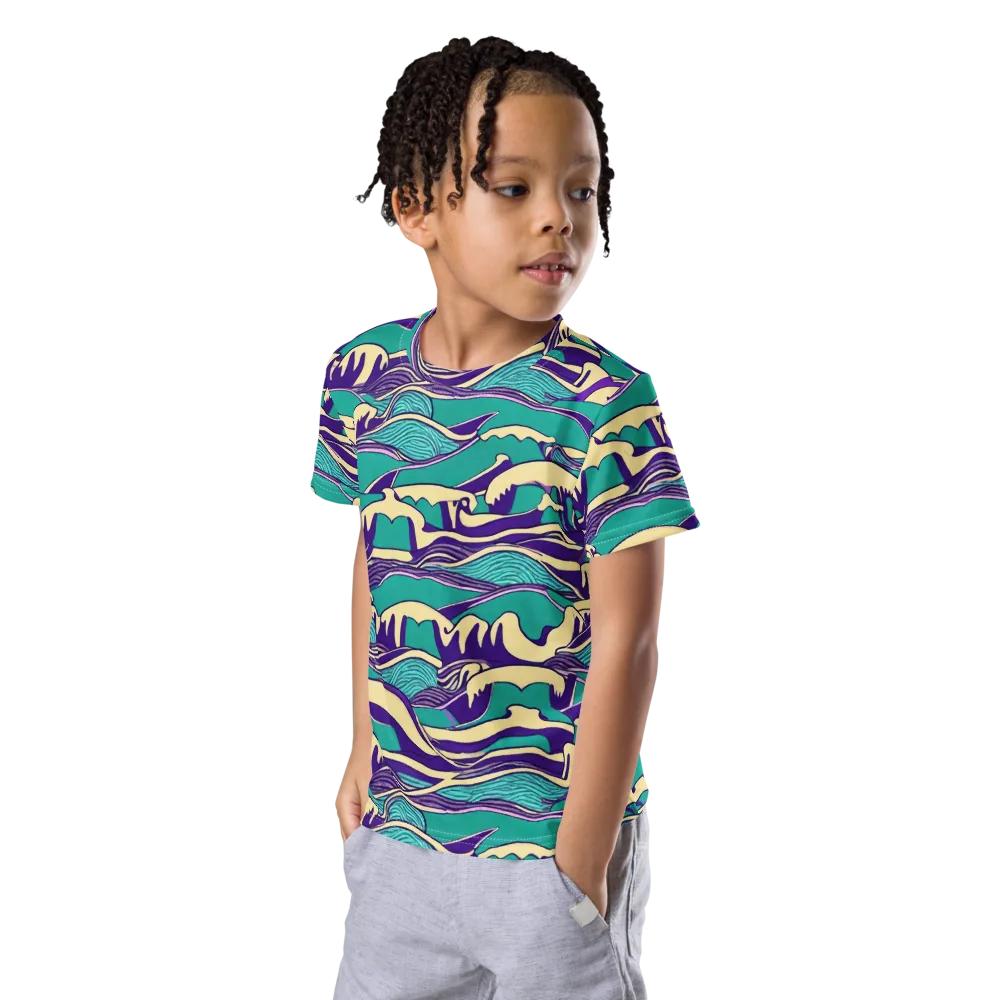 Turquoise Breakers on Kids Crew Neck T-Shirt — Left Front