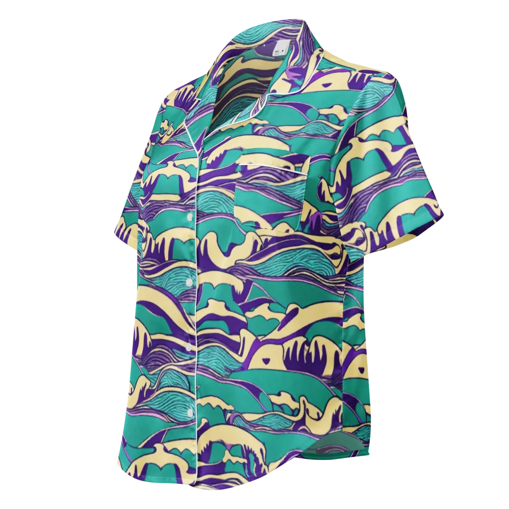 Turquoise Breakers on Women's Short Sleeve Pajama Top — Left Front