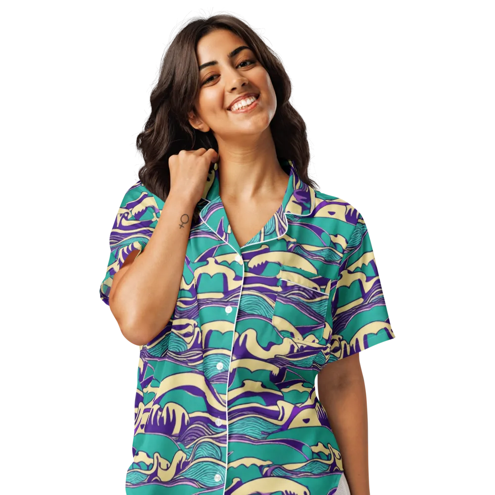 Turquoise Breakers on Women's Short Sleeve Pajama Top — Front