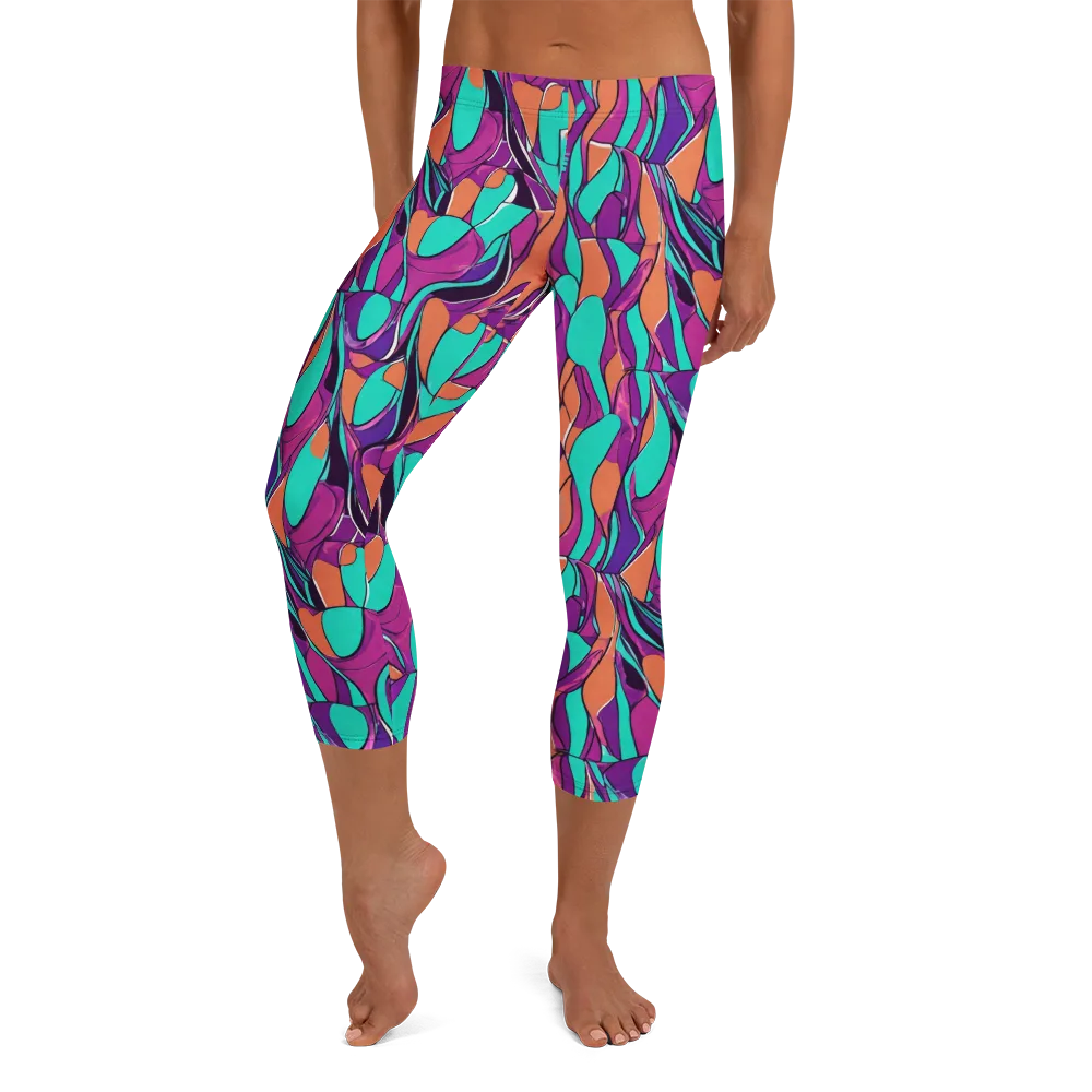 Peacock Static on Capri Leggings — Front