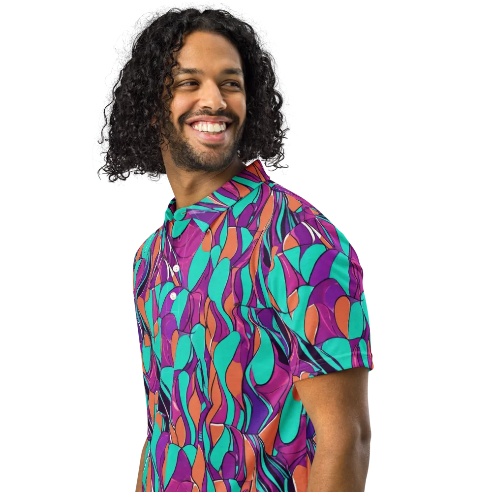 Peacock Static on Men's Slim Fit Polo Shirt — Left Front
