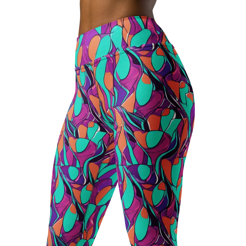Peacock Static on Yoga Leggings — Left Front