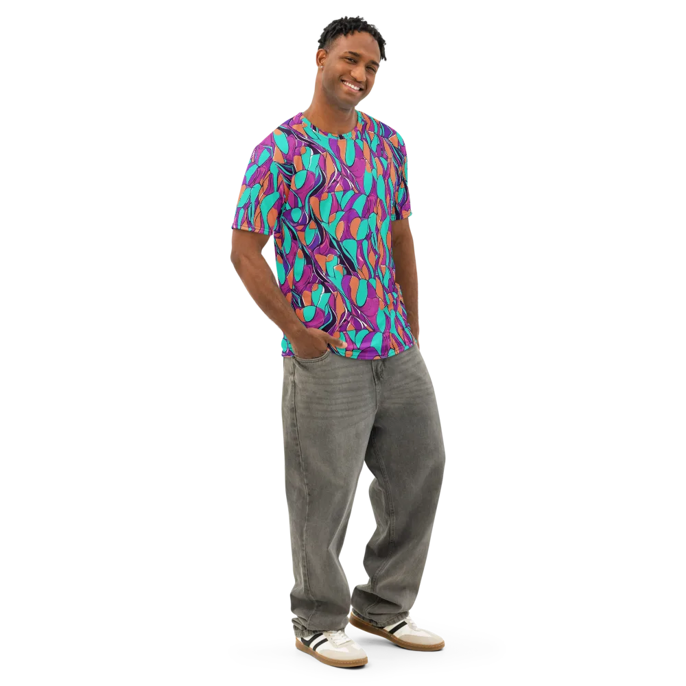 Peacock Static on Men's Cotton Crew Neck T-Shirt — Right Front