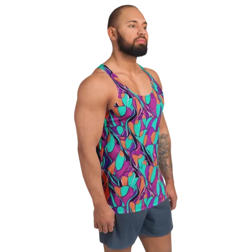 Peacock Static on a Men's Tank Top
