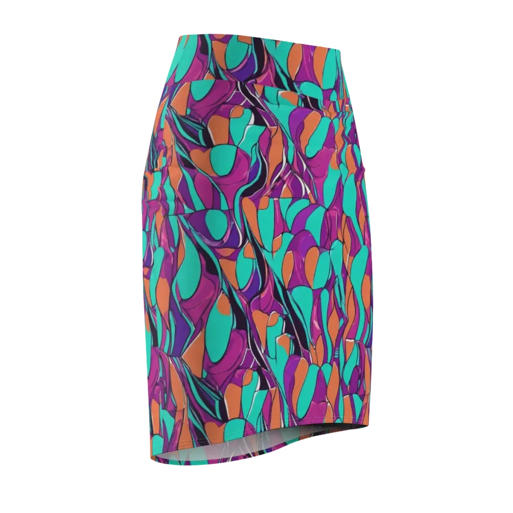 Peacock Static on Pencil Skirt — Front Side