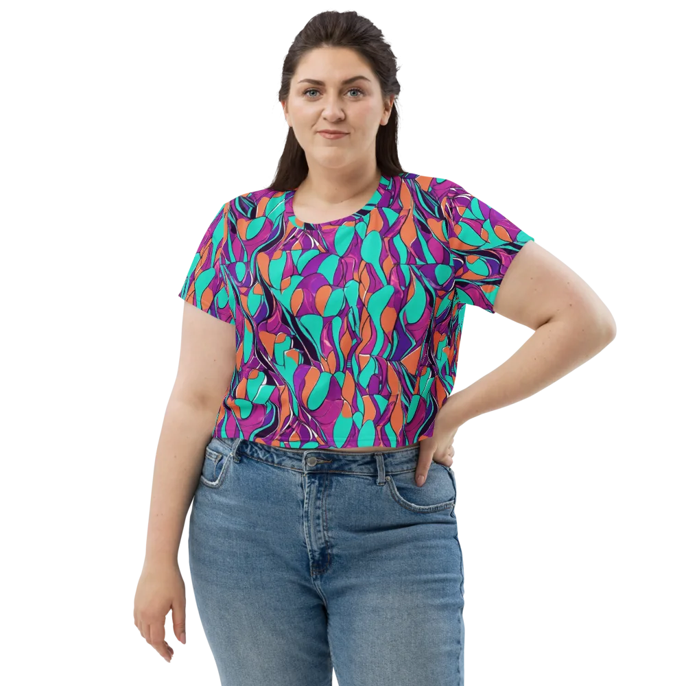 Peacock Static on Crop Tee — Front