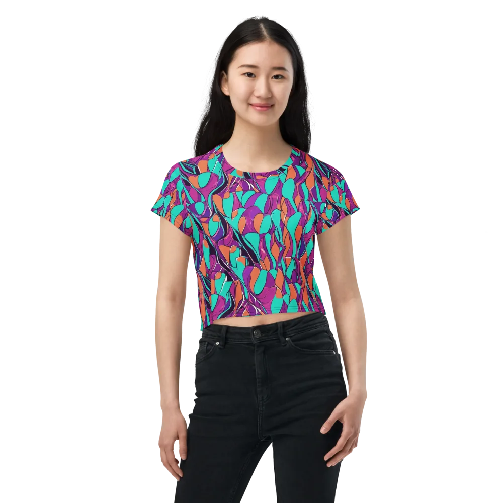Peacock Static on Crop Tee — Front