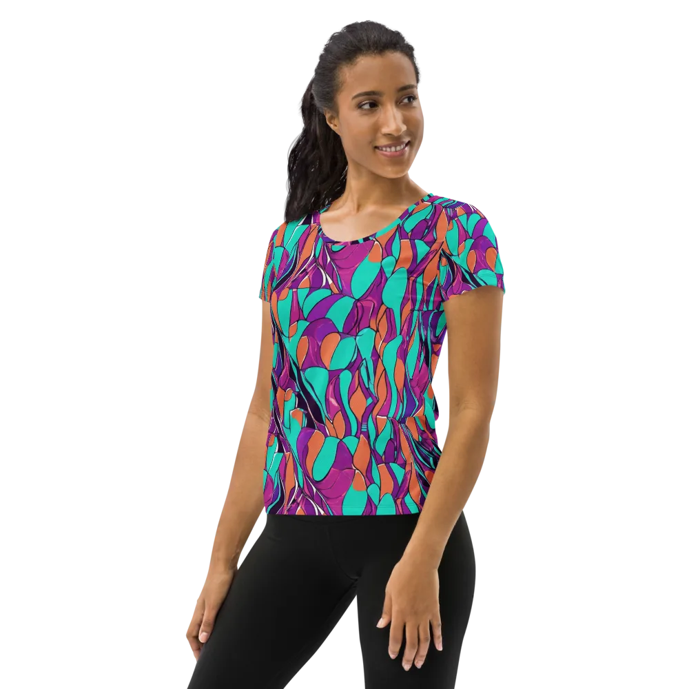 Peacock Static on Women's Athletic T-Shirt — Left