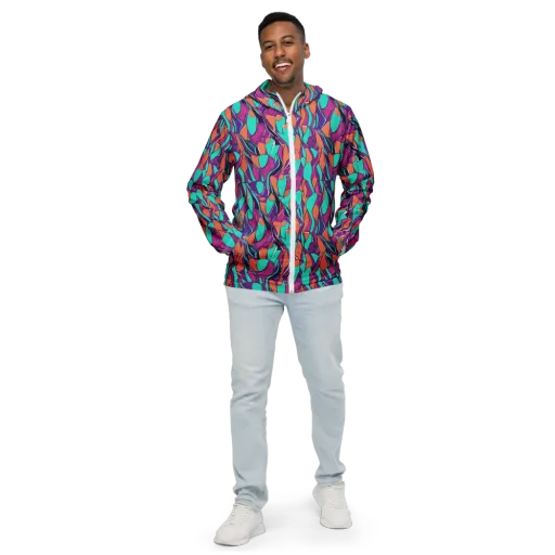 Peacock Static on a Men's Windbreaker