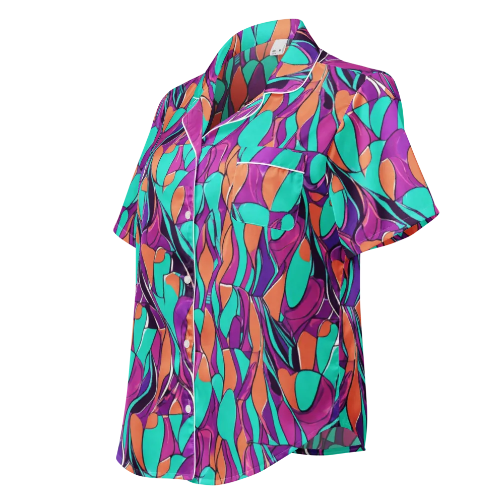 Peacock Static on Women's Short Sleeve Pajama Top — Left Front