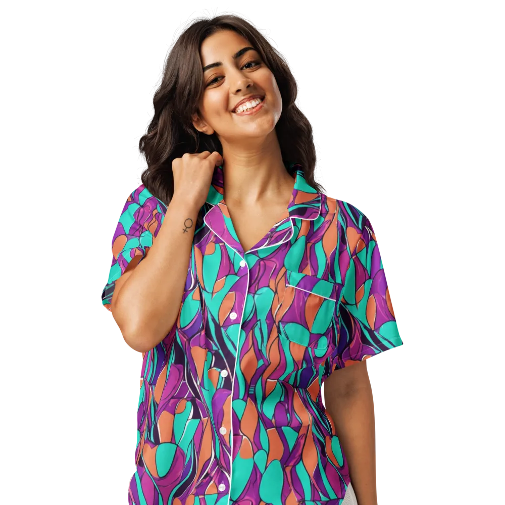 Peacock Static on Women's Short Sleeve Pajama Top — Front