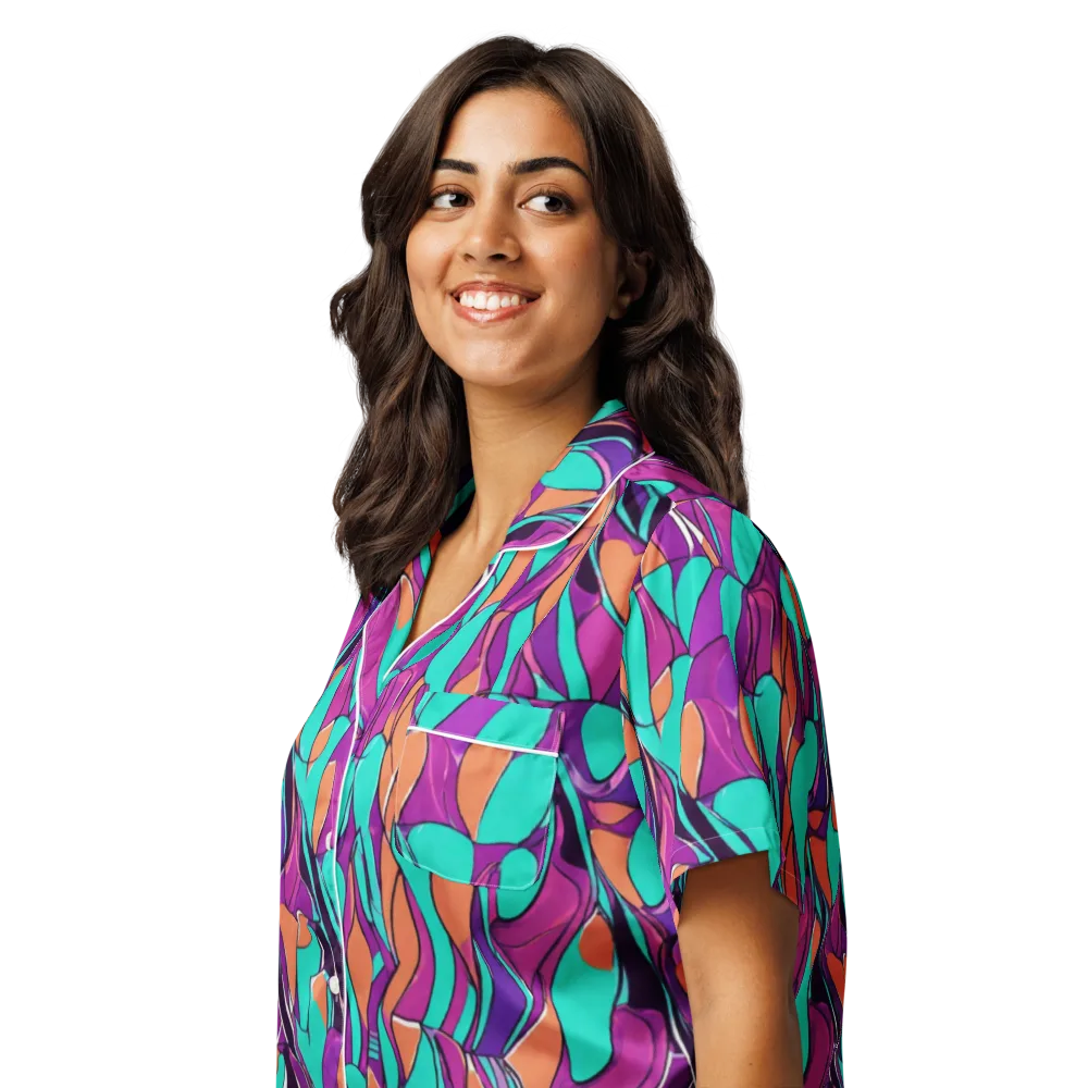 Peacock Static on Women's Short Sleeve Pajama Top — Left Front