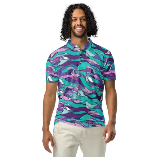 Neon Migrations on a Men's Slim Fit Polo Shirt