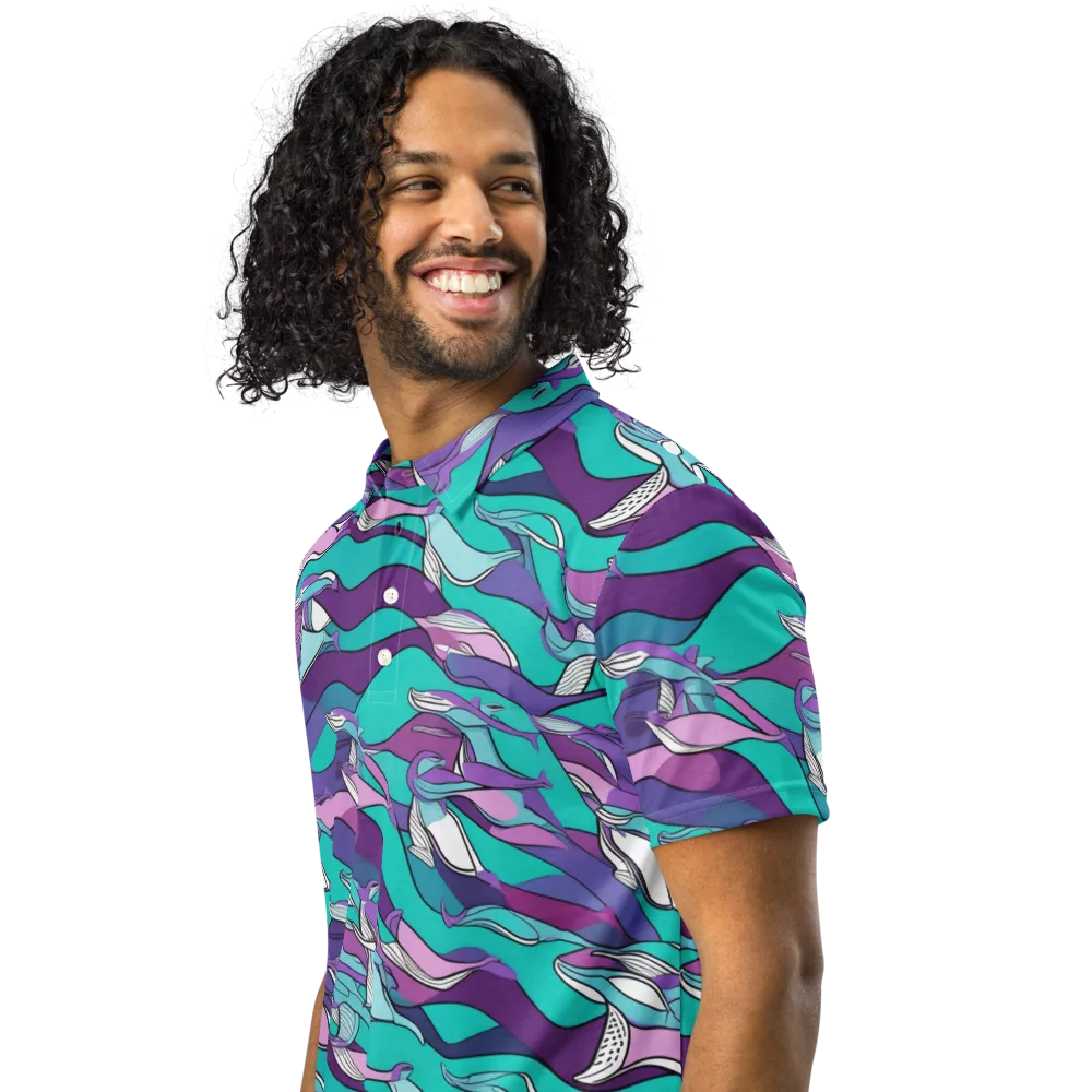Neon Migrations on Men's Slim Fit Polo Shirt — Left Front