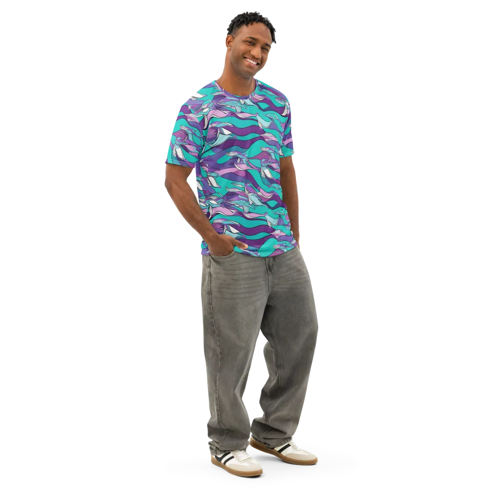 Neon Migrations on Men's Cotton Crew Neck T-Shirt — Right Front