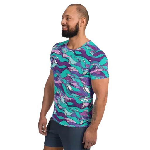 Neon Migrations on a Men's Athletic T-Shirt