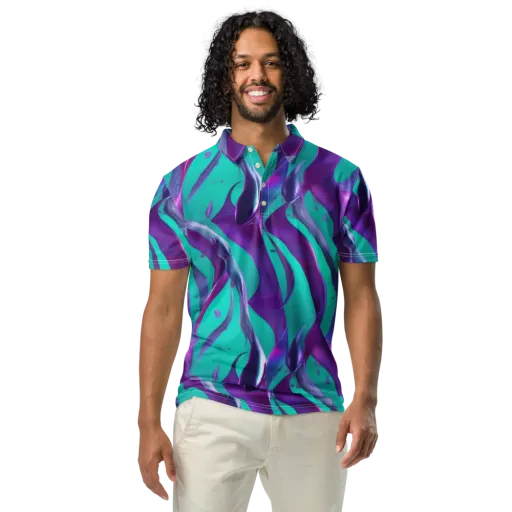 Deep-sea Ribbons on a Men's Slim Fit Polo Shirt