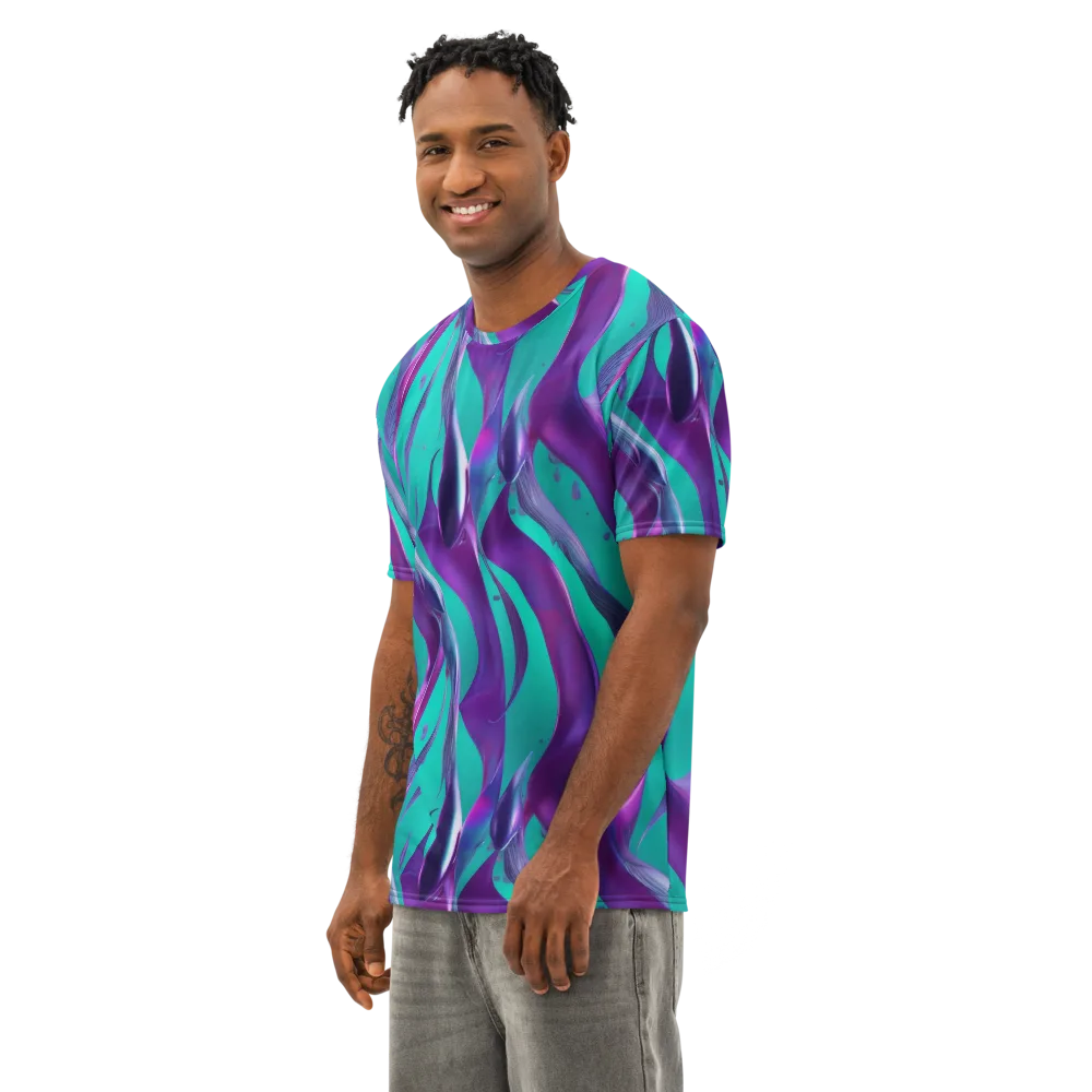 Deep-sea Ribbons on Men's Cotton Crew Neck T-Shirt — Left Front