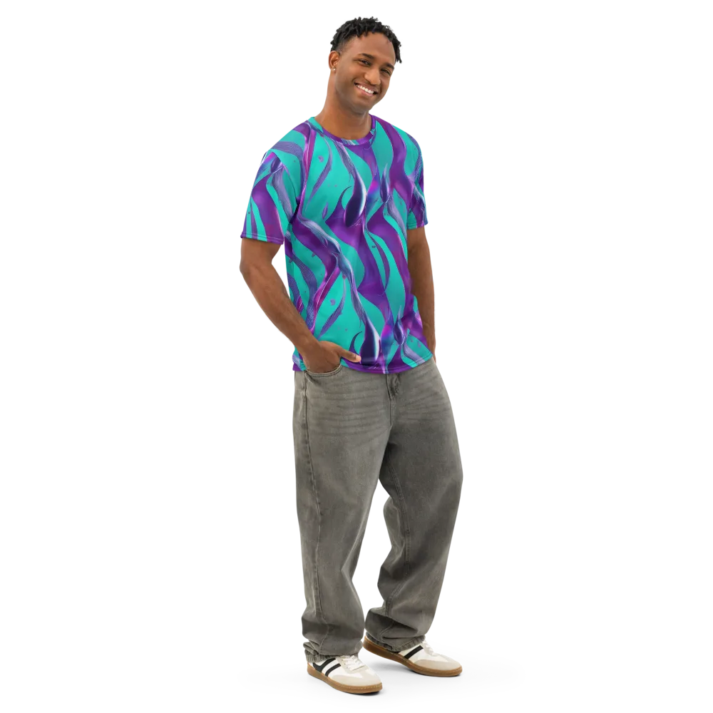 Deep-sea Ribbons on Men's Cotton Crew Neck T-Shirt — Right Front