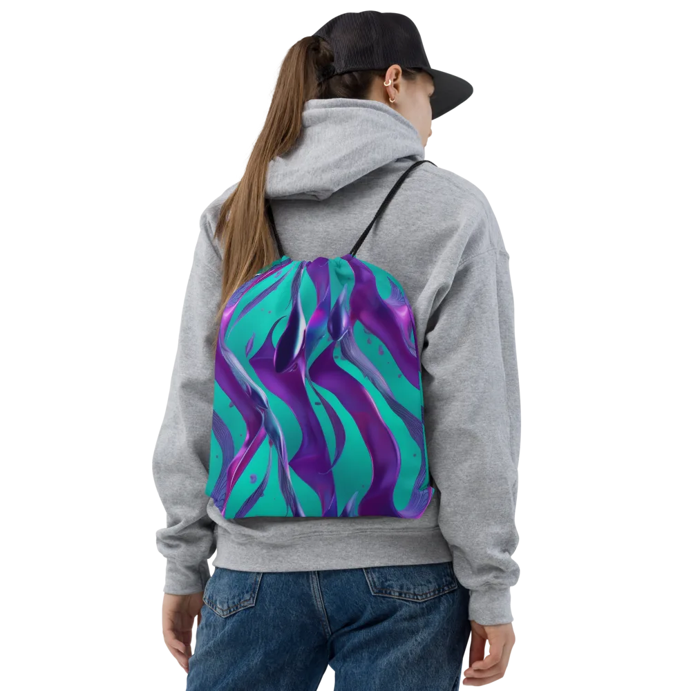 Deep-sea Ribbons on Drawstring Bag — Front