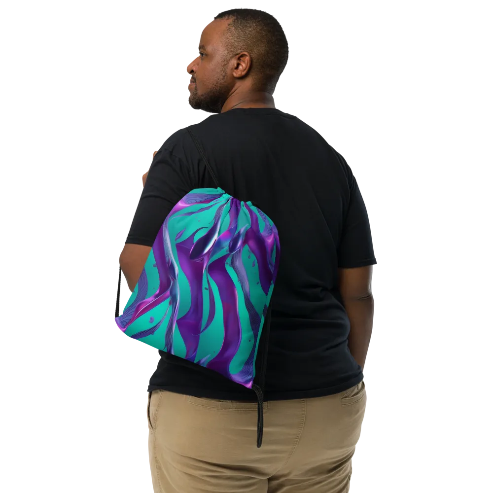 Deep-sea Ribbons on Drawstring Bag — Front