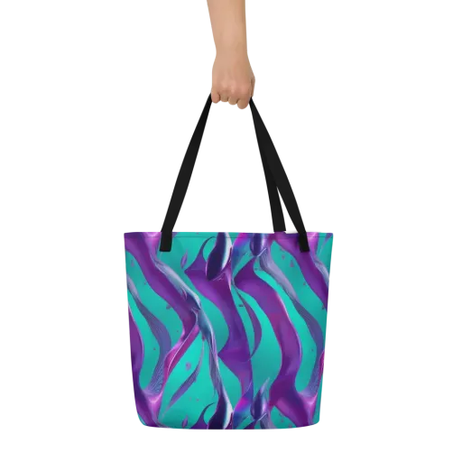 Deep-sea Ribbons on a Large Tote Bag W/ Pocket