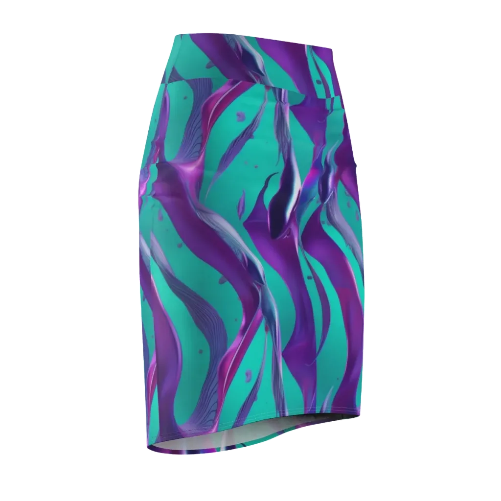 Deep-sea Ribbons on Pencil Skirt — Front Side