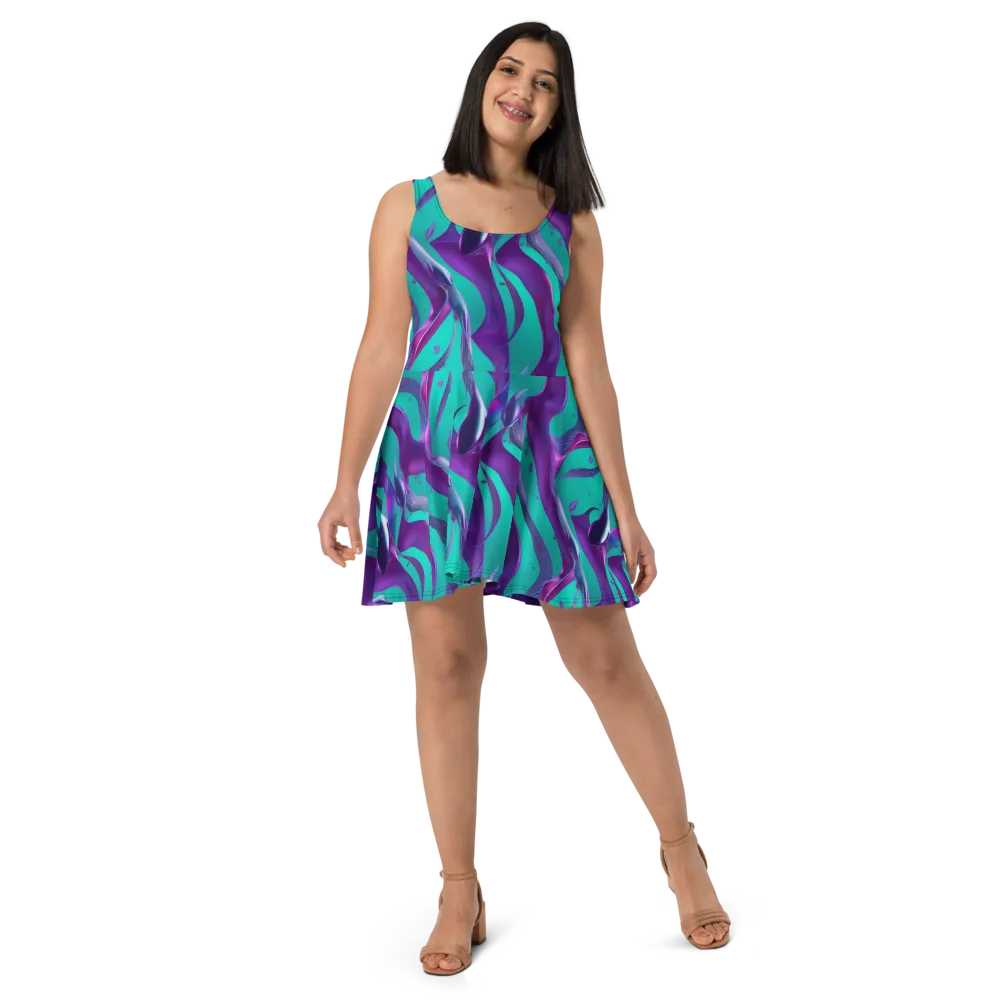 Deep-sea Ribbons on Skater Dress — Front