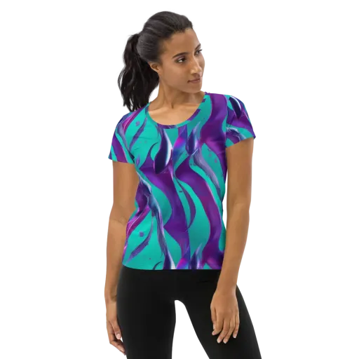 Deep-sea Ribbons on a Women's Athletic T-Shirt