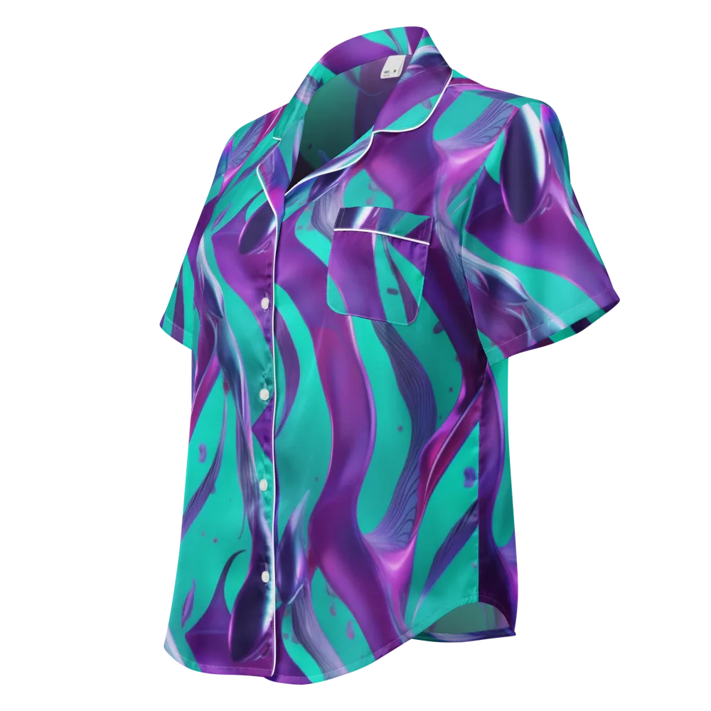 Deep-sea Ribbons on Women's Short Sleeve Pajama Top — Left Front