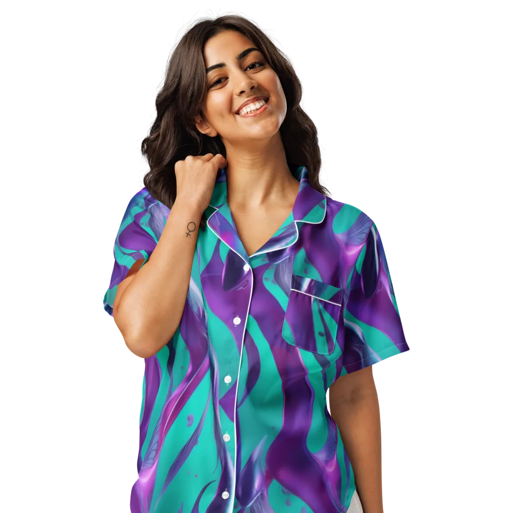 Deep-sea Ribbons on Women's Short Sleeve Pajama Top — Front