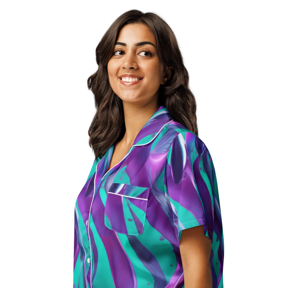 Deep-sea Ribbons on Women's Short Sleeve Pajama Top — Left Front