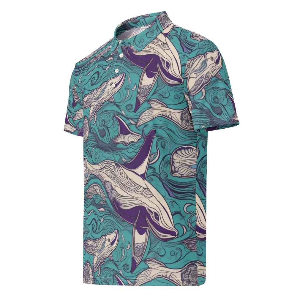 Turquoise Leviathan on Men's Slim Fit Polo Shirt — Left Front