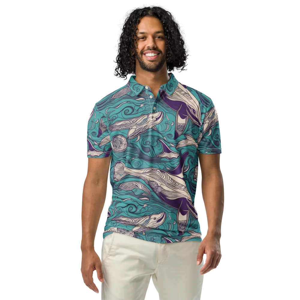 Turquoise Leviathan on Men's Slim Fit Polo Shirt — Front